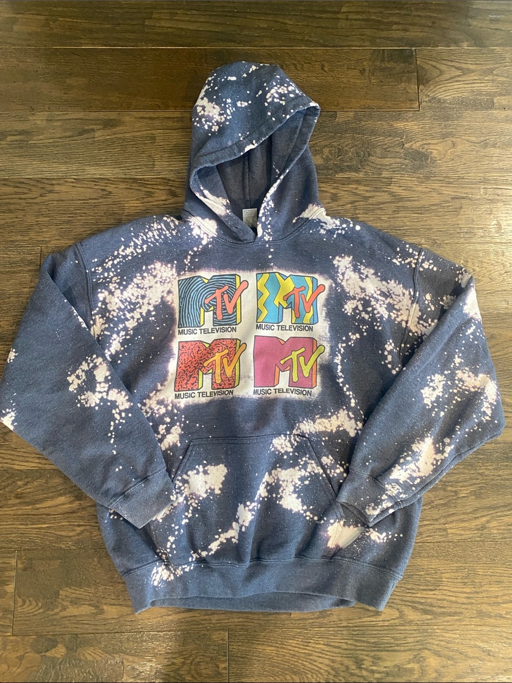 🖤3/$10 Gildan Navy Bleach-Effect MTV Graphic Pullover Hoodie